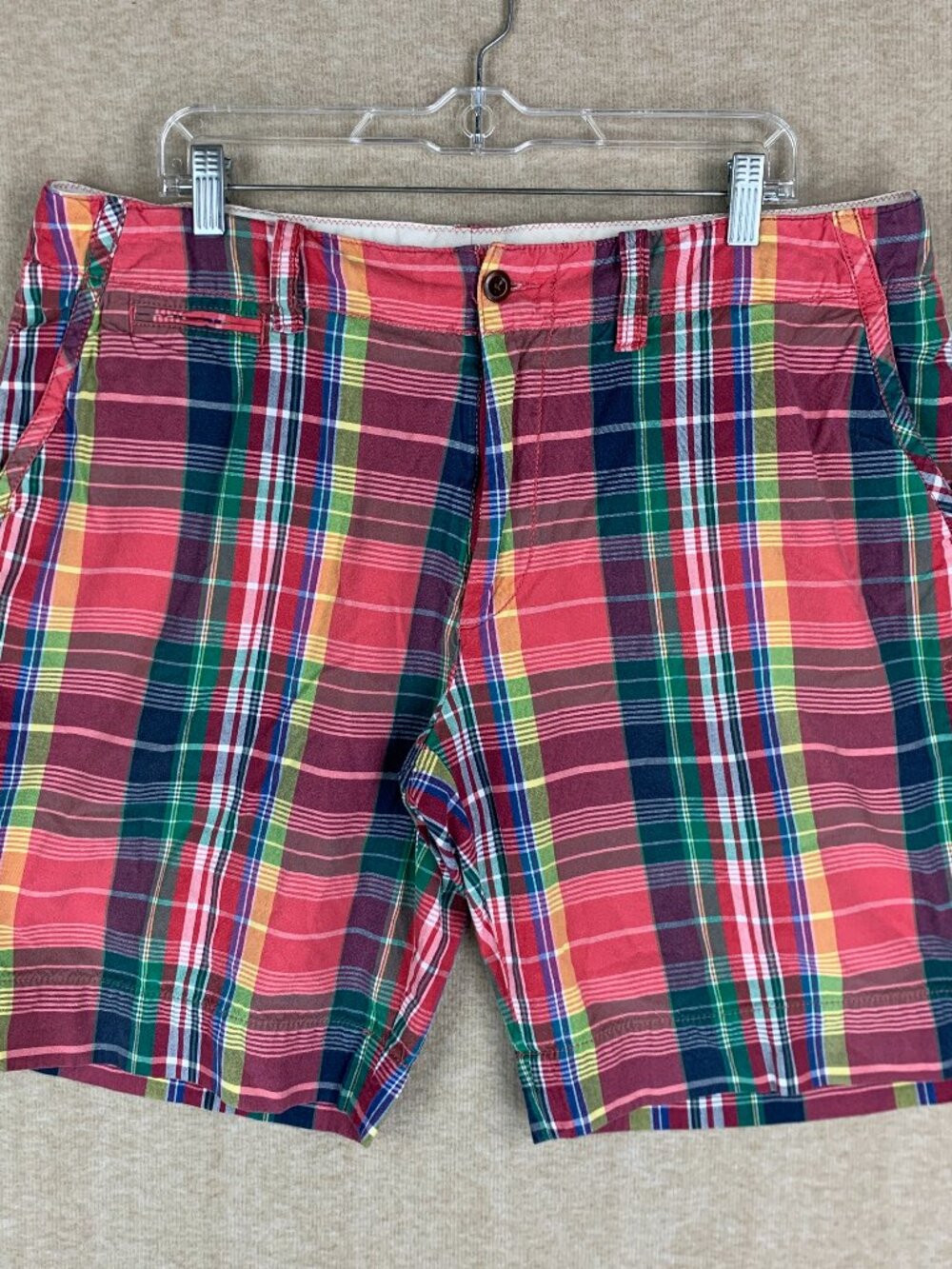 Vintage Polo Ralph Lauren Shorts Madras Plaid 100% Cotton 10" Classic Preppy Ivy